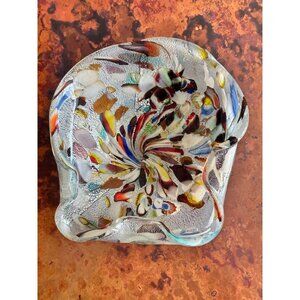 Vintage Murano Glass 1960s Freeform Colorful on Clear with Silver Flakes